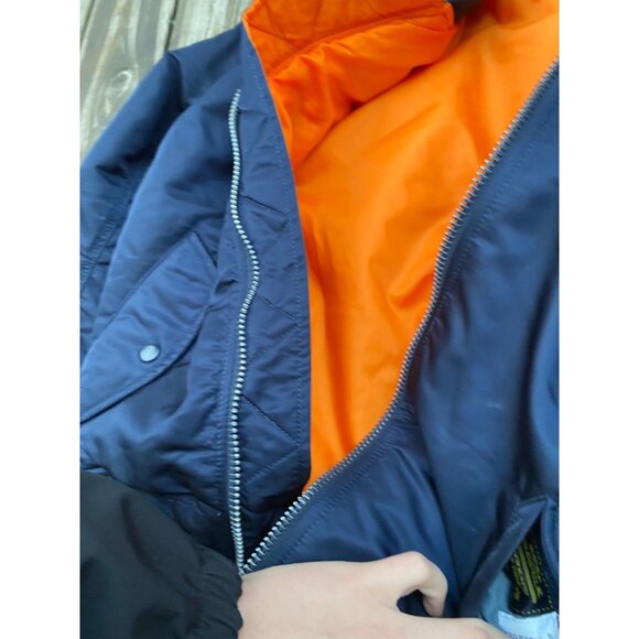 Vintage Alpha Industries Jacket Mens X-Small Navy MA-1 Bomber Reversible USA - Picture 7 of 7